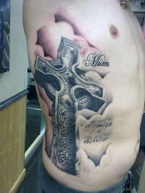 Man Rib Side Cross Tattoo