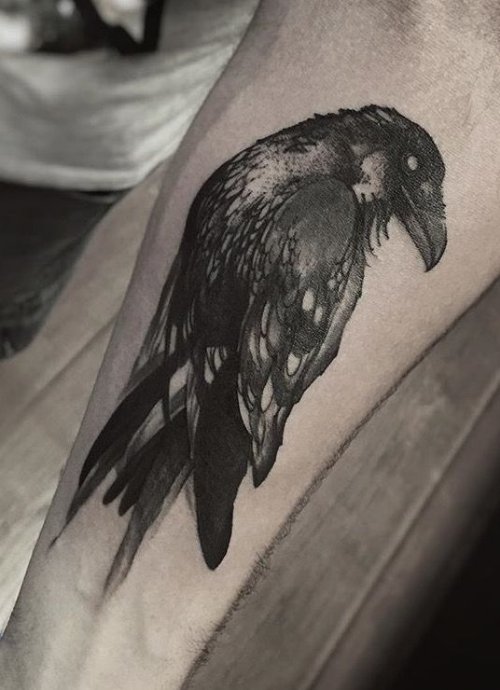 Black Crow Tattoo On Left Forearm