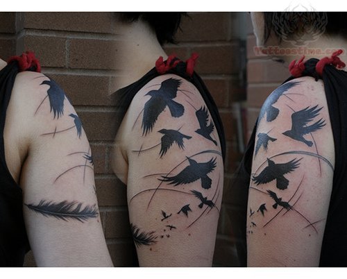 Flying Crow Tattoos On Biceps