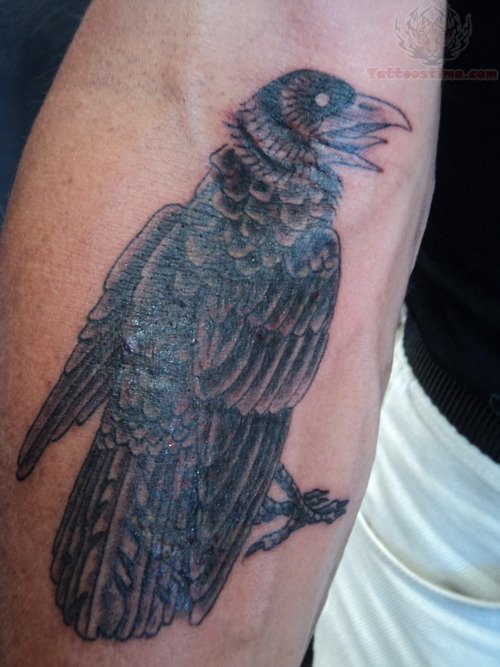 Crow Open Beak Tattoo On Arm