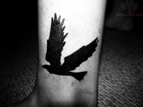 Crow Flying Tattoo On Ankle