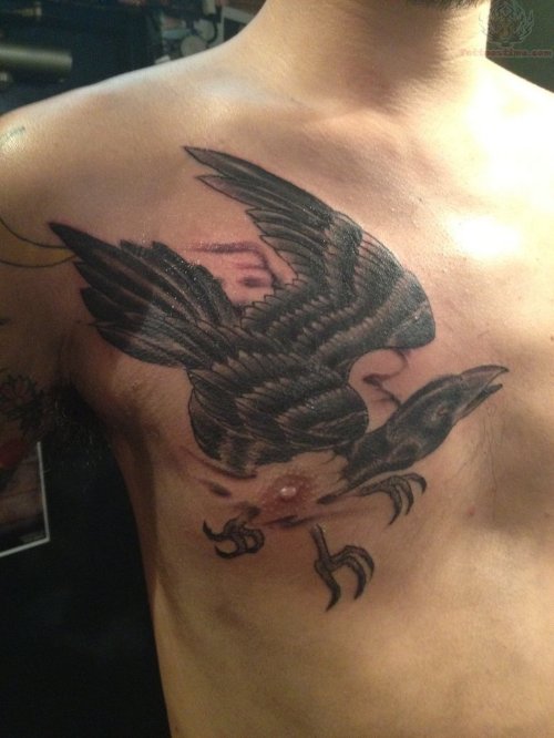 Crow Tattoo On Chest
