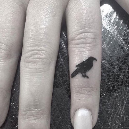 Black Crow Tattoo On Finger
