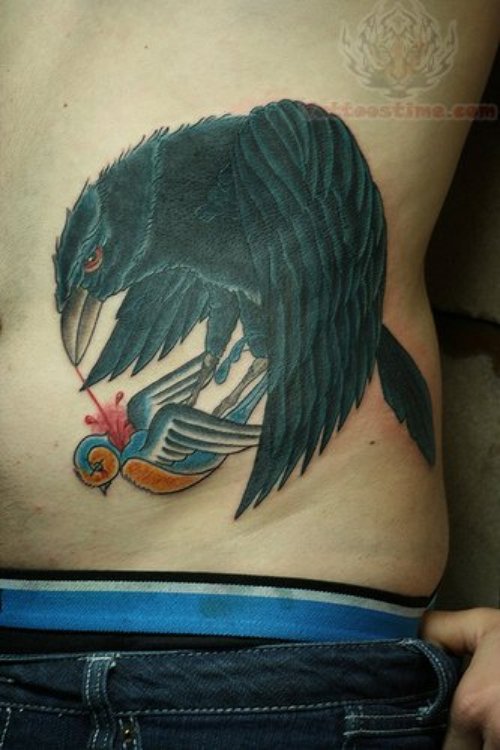 Crow Tattoos On Hip