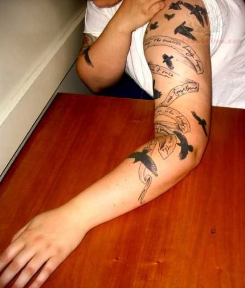 Cool Crow Tattoo On Sleeve