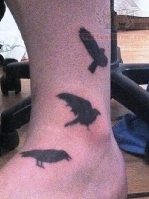 Flying Crow Tattoos On Ankle