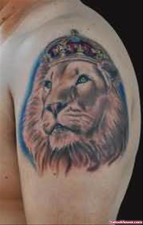 Lion Crown Tattoo On Shoulder