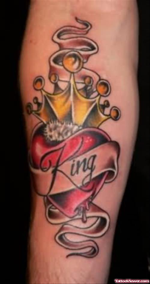 Crown Heart Lettering Tattoo