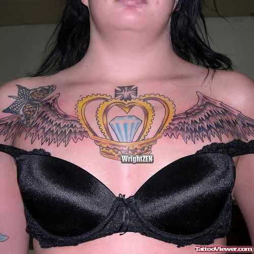 Wings Crown Tattoo For chest