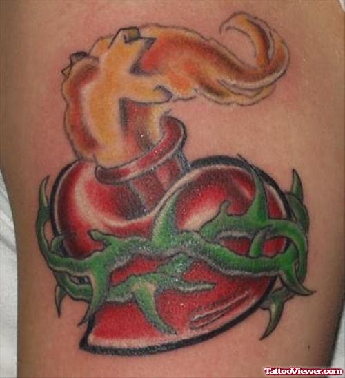 Heart Fire Crown Tattoo