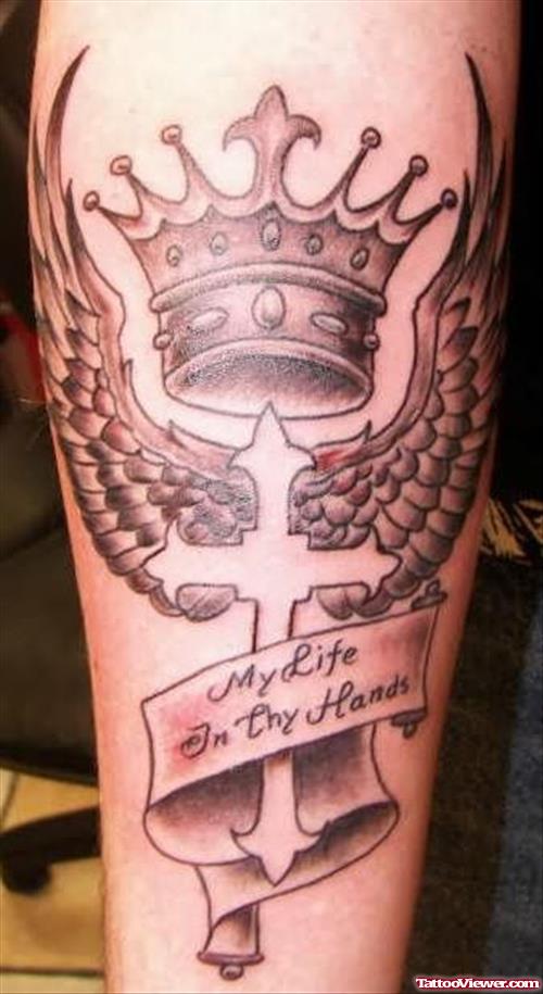 Crown On Cross Wings Tattoo