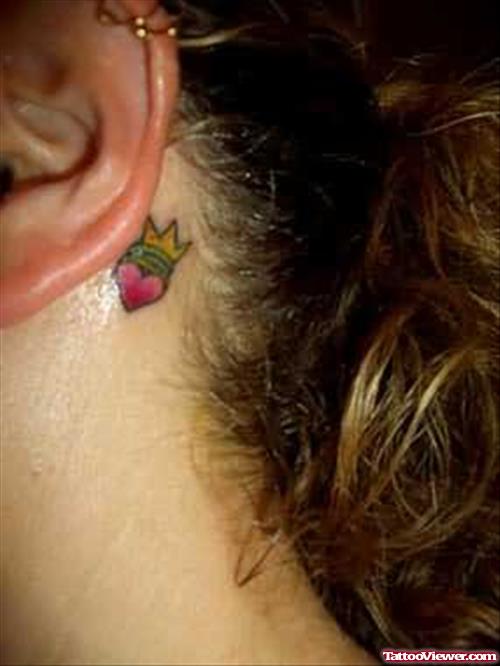 Heart Crown Tattoo Ear Back