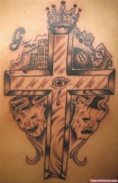 Crown On Cross Tattoo