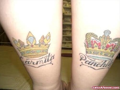 Awesome Crown Tattoo On Legs