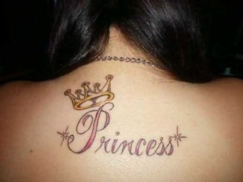 Princess Majestic Crown Tattoo On Upperback