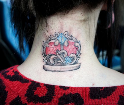 Crown Tattoo On Girl Nape