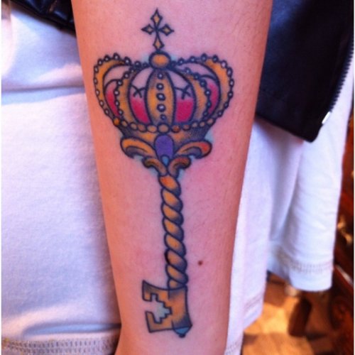 Crown Key Tattoo On Sleeve