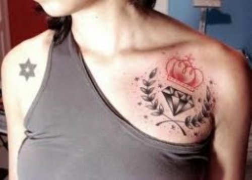 Diamond Crown Tattoo On Left Collarbone For Girls