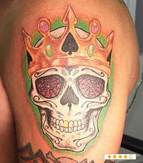 Skull With Crown Tattoo On Left Shoulder
