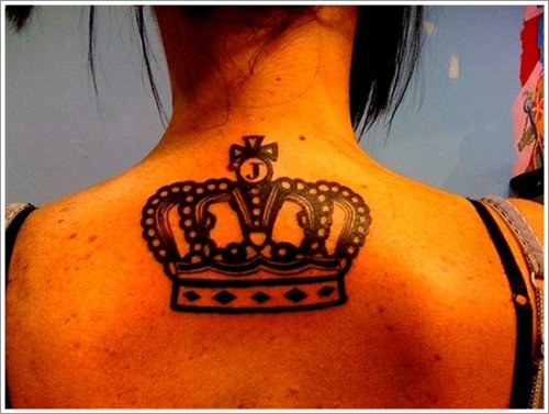 Awesome Crown Tattoo On Girl Upperback
