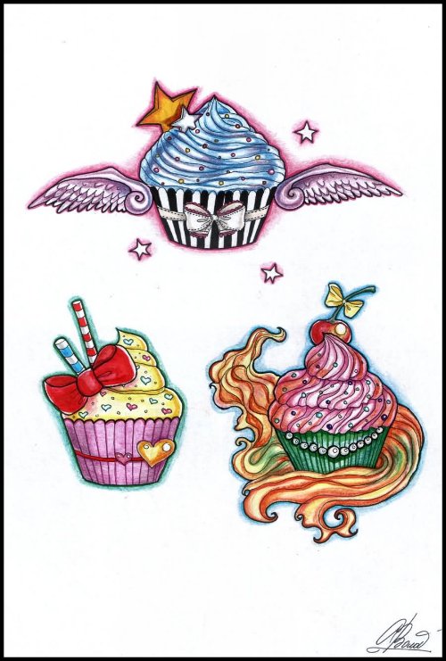 Color Cupcake Tattoos Designs
