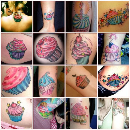 Attractive Colored Cupcake Tattoos Designs