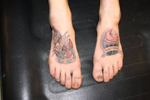 Feet Colored Cupcake Tattoo
