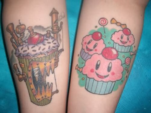 Evil Cupcake And Kawaii Cupcake Tattoo