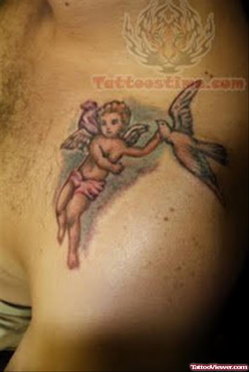Cherub Tattoo Designs With Bird