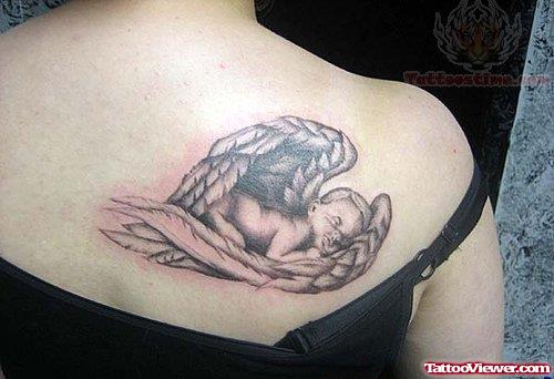 Cupid Cherub Tattoo On Back Shoulder