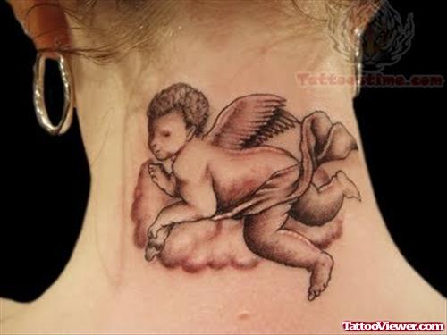 Cherub Tattoo On Back Neck