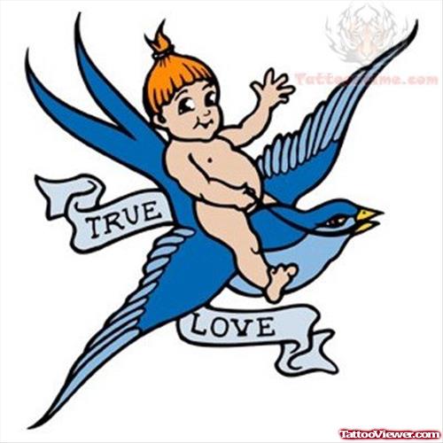 True Love Cupid Cherub Tattoo Design