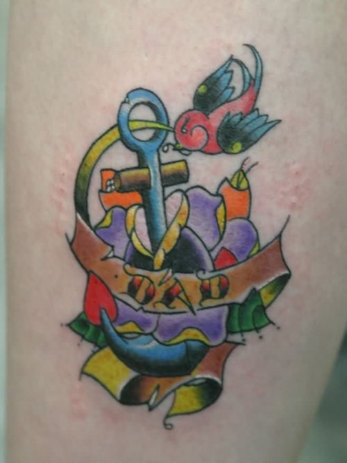 Anchor And Dad Banner Tattoo