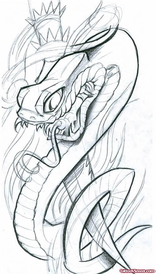 Snake With Dagger Tattoo Sketch