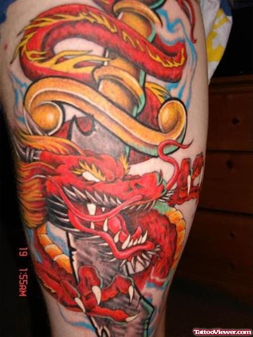 Red Asian Dagger Tattoo