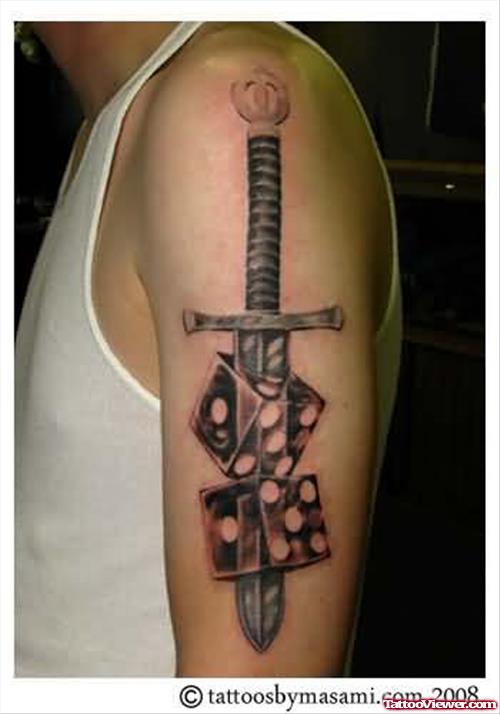 Sword Dagger Tattoo On Shoulder