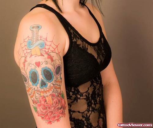 Skull Rose Dagger Tattoo