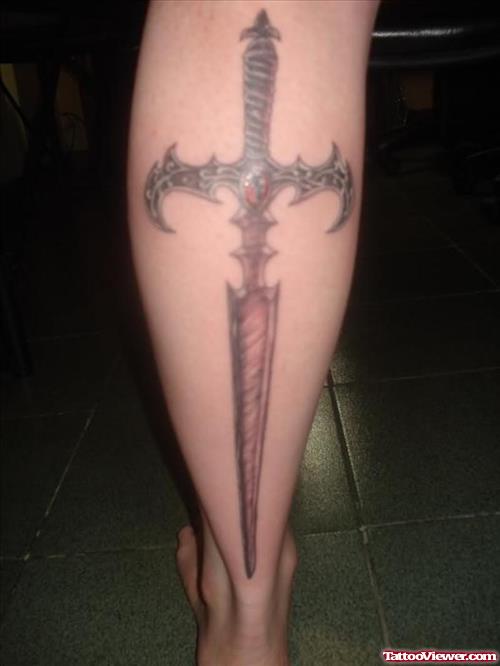 Knife Tattoo On leg