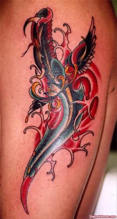 Stylish Dagger Tattoo On Back