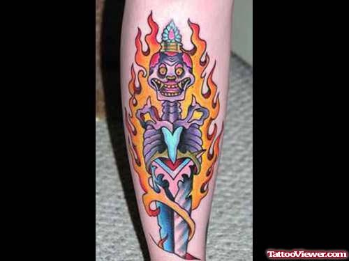 Skull Dagger Tattoo On Arm