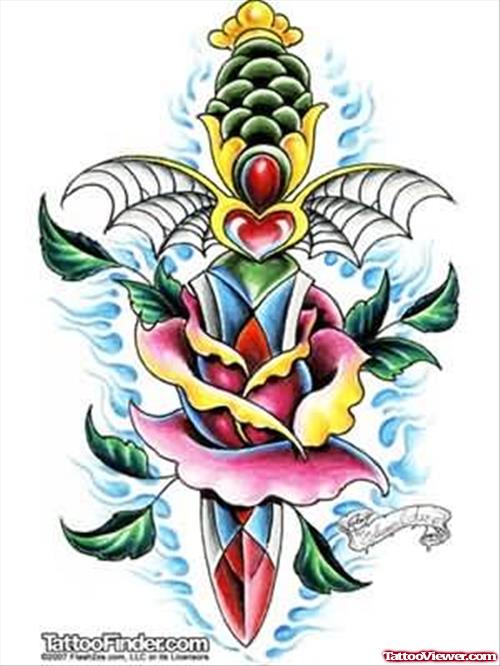 Rose Dagger Tattoo Design