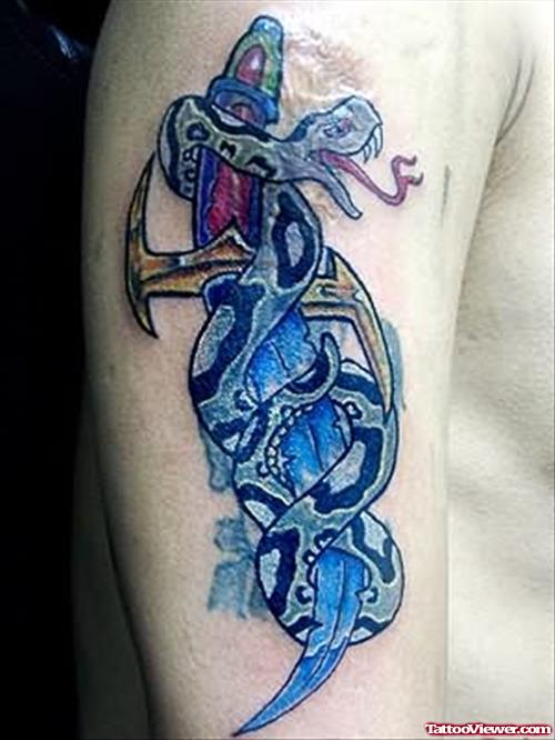 Blue Knife And Snake Tattoo