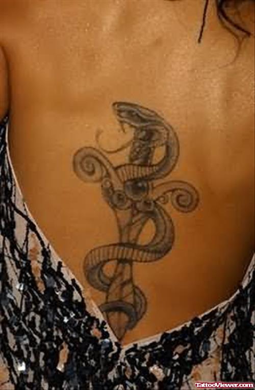 Snake Dagger Tattoo on Back