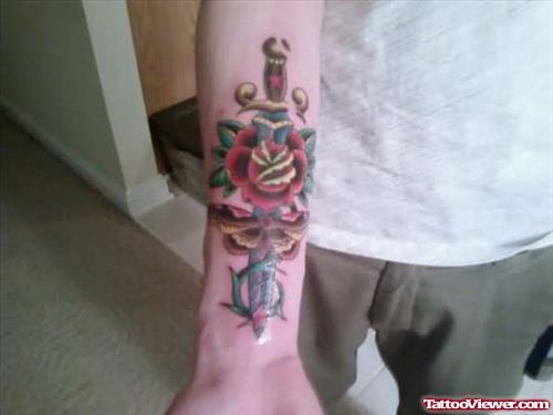 Dagger Tattoo Design On wrist