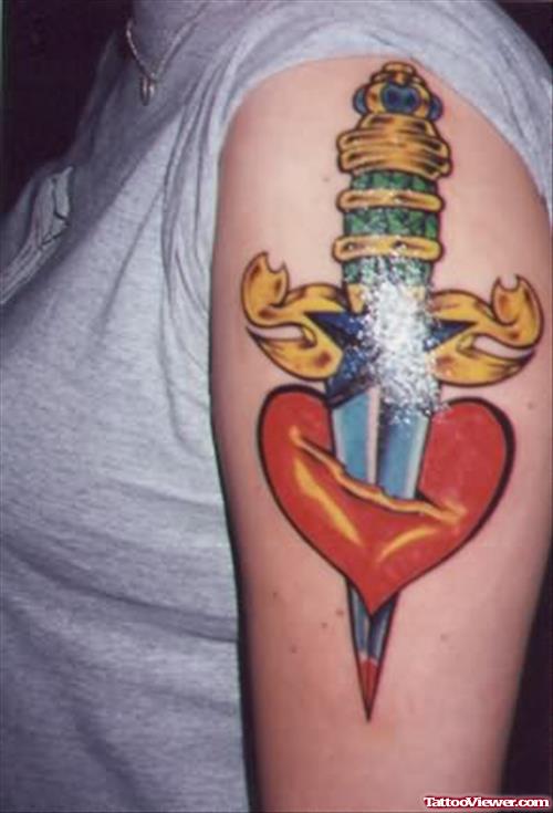 Dagger Hear Tattoo On Muscels