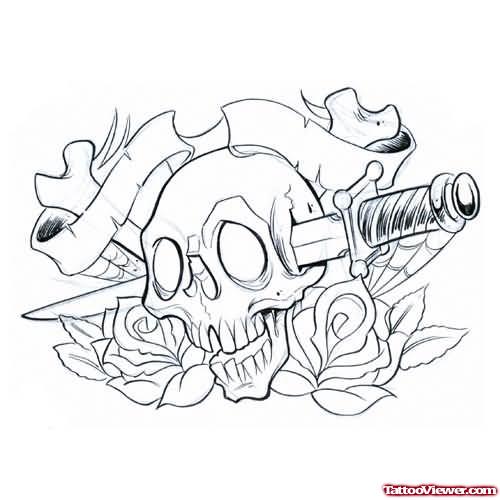Dagger Ans Skull Tattoo Design