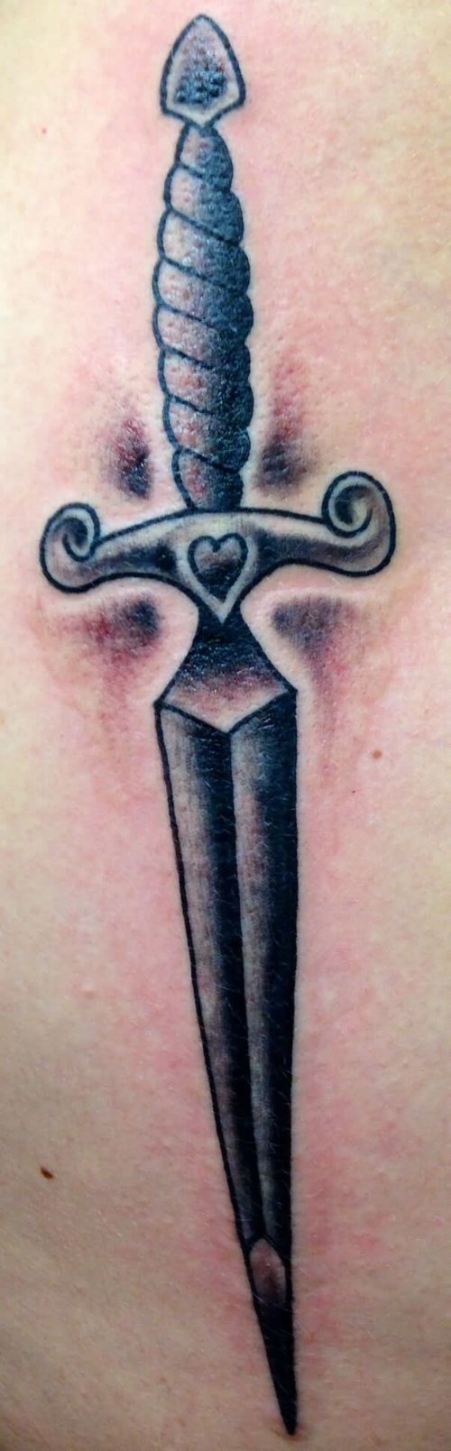 Black Ink Dagger Tattoo