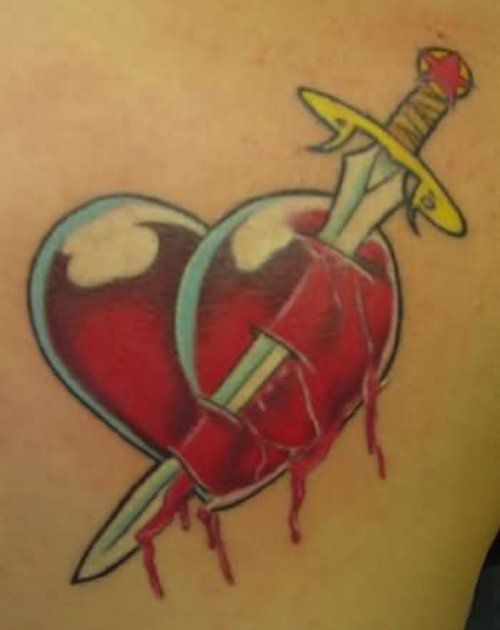 Red Heart With Dagger Tattoo