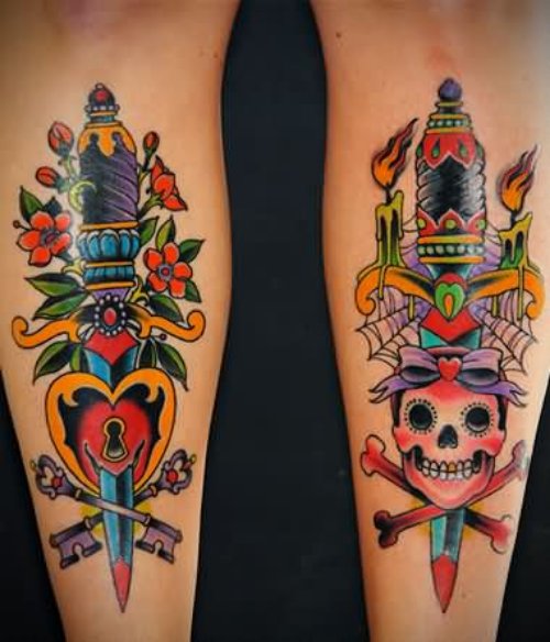 Amazing Dagger Tattoos On Back Legs