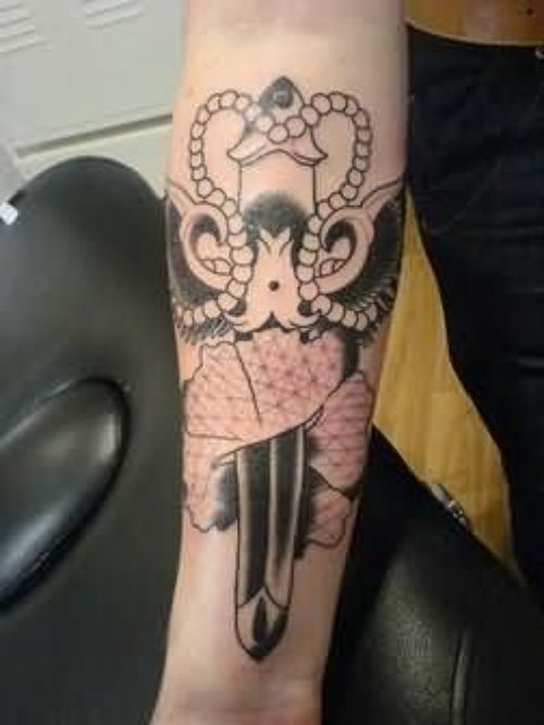 Beautiful Right Forearm Dagger Tattoo
